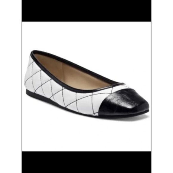 INC Shoes - INC Womens White Quilted Jenaya Square Toe Wedge Slip On Ballet Flats 6 M